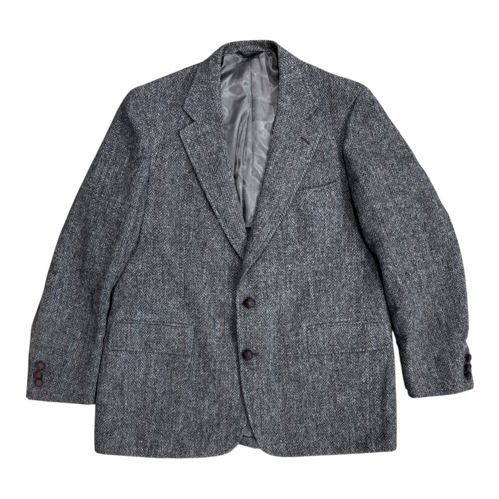 Vintage Harris Tweed Sport Coat Mens Grey, Blue/Red Color Fleck Wool Jacket XL